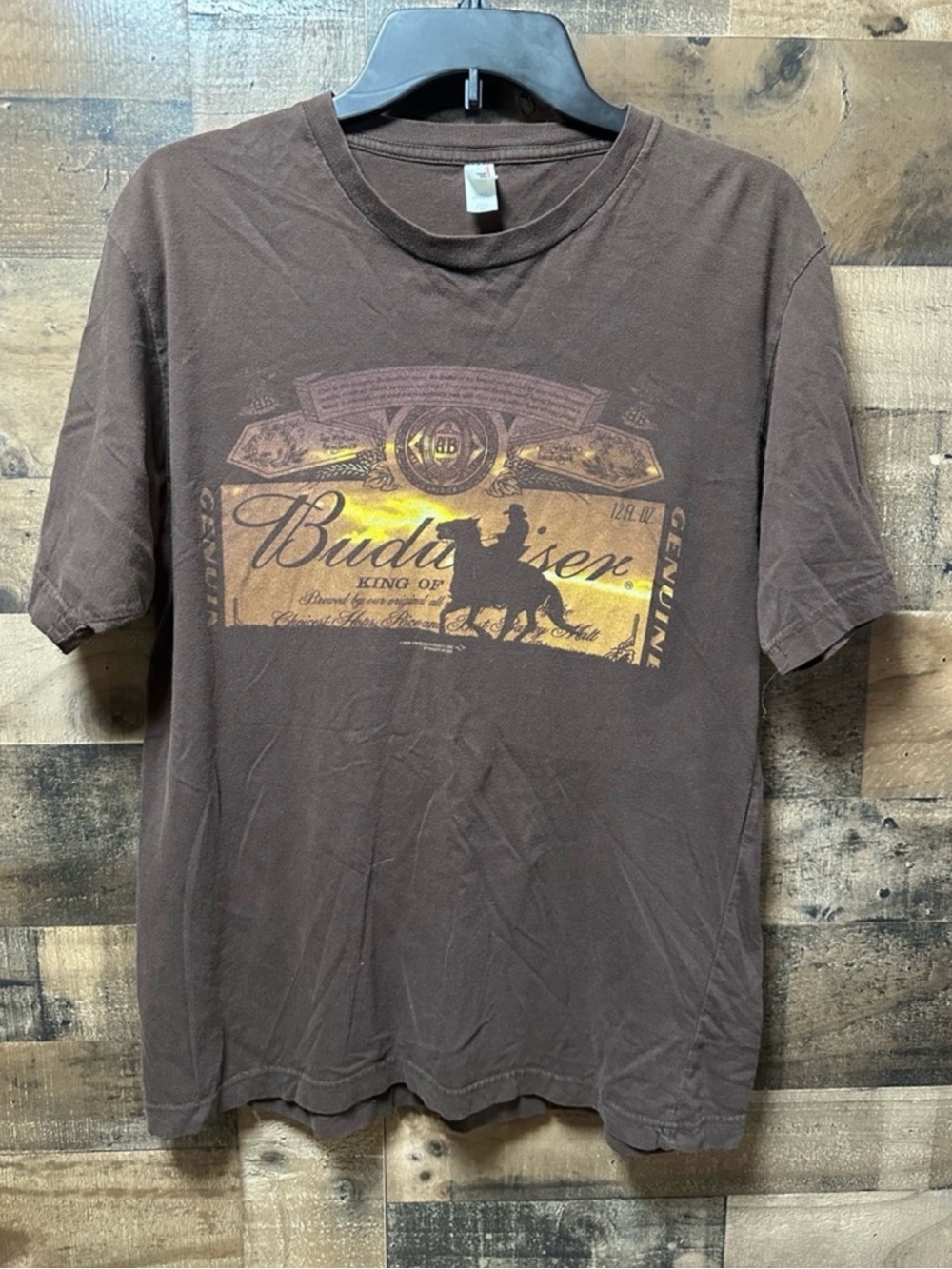 Budweiser King of Beers Cowboy Graphic T-Shirt Men’s Large Brown Anvil